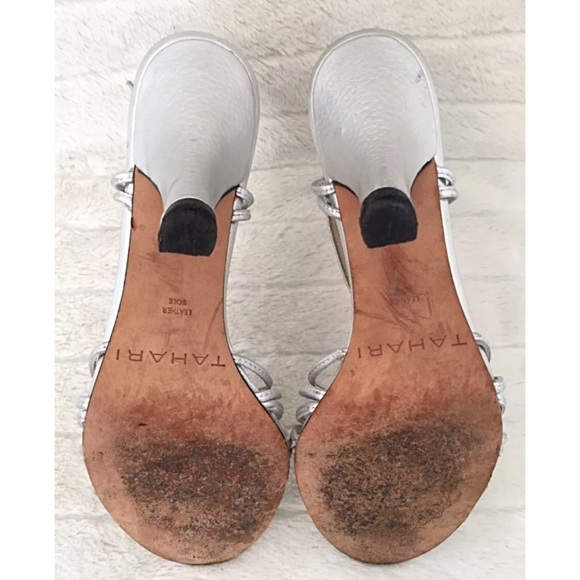 TAHARI MABEL Silver Leather Lariat Knot Slingback - Picture 7 of 8